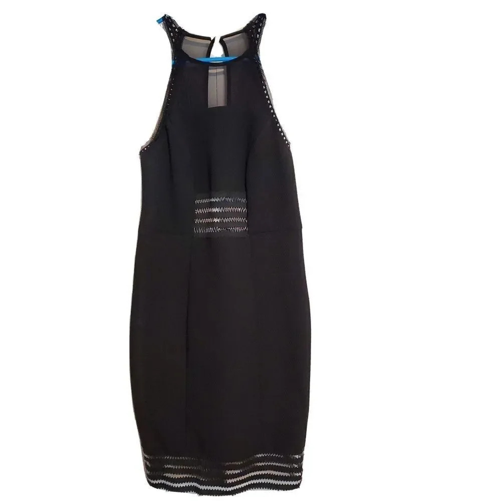Top Shop Dress Womens Black Size 6 Sleeveless Mesh Knee Length Peek a Boo Party